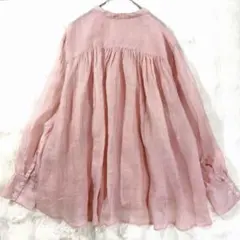 極美品 イエナ 24SS オーバーサイズシャツ リネン100% シアー ピンク 