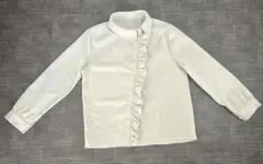 アシンメトリー　フリル付きホワイト長袖シャツ　SHEIN