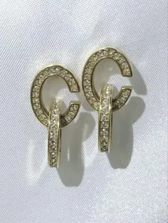 【F7】Christian Dior ピアス ゴールド ラインストーンディオールのサムネイル
