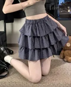 チェック柄 フリル ミニスカート