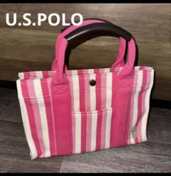 U.S. POLO ピンクストライプ ハンドバッグ