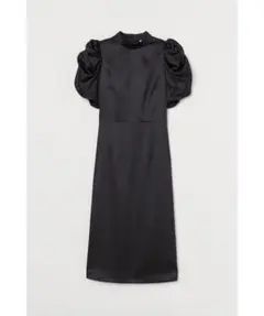 【美品・着画】H&M 黒 ラメ パフスリーブ オケージョワンピースのサムネイル