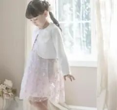 【美品】発表会 入学式 女の子スーツ 刺繍チュールワンピース ピンク 120cm