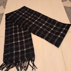 最終価格新品カシミヤ100%チェック柄フリンジマフラー ネイビー