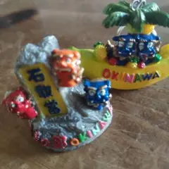 未使用 沖縄 シーサー ヤシの木 置物 沖縄土産 2個セット