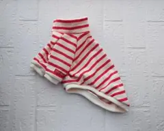 犬服ハンドメイド　ハイネックラグラントレーナー　ボーダー赤　Ｍ