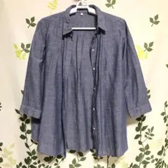 【美品】無印良品 麻混 七分袖シャツ インディゴブルー Mサイズ
