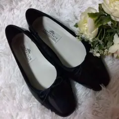 テンパレイト リボン バレエシューズ ブラックエナメル 36
