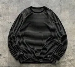 ボーダー 長袖カットソー ブラック ストリート y2k ロングtシャツ　M