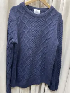 グリーンレーベル　ハミルトン　ラムズウール　ケーブルニット　ネイビー