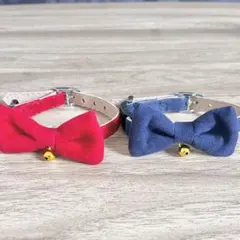 【2つセット】猫用蝶ネクタイ首輪 赤 青