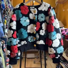 新品　カーディガン　ボレロ　黒 花柄　M-L