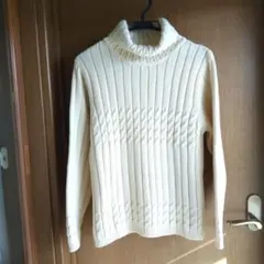 アイボリー タートルネックセーター 長袖 手洗い可