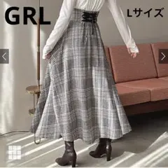 【GRL】チェック柄バックレースアップコルセット風スカート グレーL