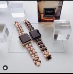 アップルウォッチ ピンクゴールドチェーンベルト ブラック