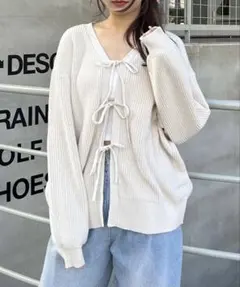 新品未使用　ミドル丈リボンニットカーディガン