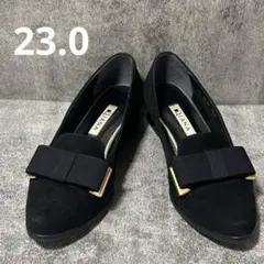【ダイアナ】スエード　リボンフラットシューズ　パンプス　ローファー　黒　ブラック