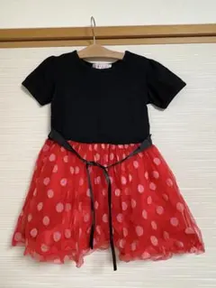 黒・赤ドット柄ミニー風半袖ワンピース