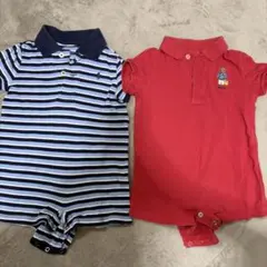 ラルフローレン　ロンパース・カバーオール 2点セット（ストライプ・赤）