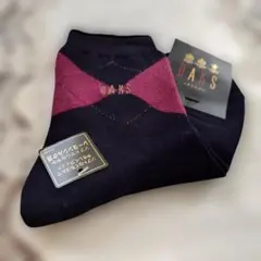 DAKS レディースソックス ブラック/ワイン タグ付き未使用。のサムネイル