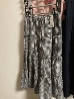 GU ブラック・ホワイト チェック柄 フレアスカート XL