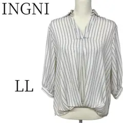 INGNI イング ホワイトにブラックストライプ柄 シャツ オフィス LL