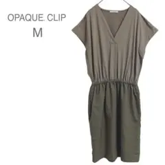 ドッキングワンピース　Vネック　フレンチスリーブ　Mサイズ　カーキ