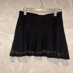 ダンスレッスン　黒のフレアミニスカート ビーズ装飾付きストレッチ素材Ｗ68cm〜