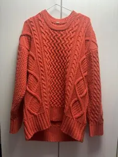 ミラオーウェン オレンジ色　ケーブルニットセーター　羊毛混
