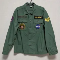 ミリタリージャケット メンズ 15×33 オリーブグリーン ワッペン