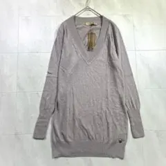 未使用タグ付き　ニットチュニック　 Vネック ロング丈 ベージュ系 M