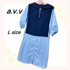 [新品]a.v.v 異素材　ドッキング　シャツワンピース　五分袖　Lサイズのサムネイル