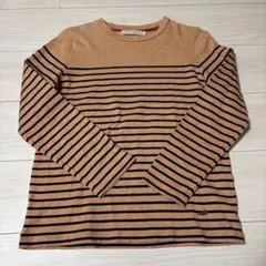 クロコダイル　ストライプ 長袖Tシャツ ベージュ ネイビー　M