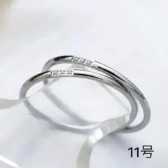 指輪　サージカルステンレス　11号 K18 シルバー　極細　ストレート　華奢