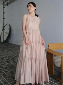 【新品タグ付】anuans テンセルリッチオーガンティアードワンピース