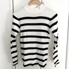 白黒ボーダー 長袖ニットセーター