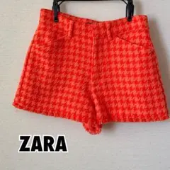 ZARA 千鳥格子柄 ショートパンツ オレンジ XS