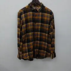 (1) UNIQLO 長袖ネルシャツ L イエロー/ブラック/ブルーのチェック