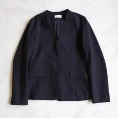 PLST ブラッシュドバックカラーレスジャケット Mサイズ ネイビー