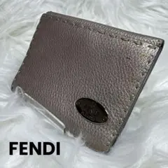 FENDI フェンディ 二つ折り財布 グレー レザー セレリア