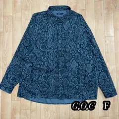 【G.O.C】パターンデザイン　総柄シャツ　ブラック　ビッグシルエット　Ｆサイズのサムネイル