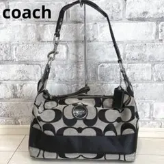 COACH シグネチャー ワンショルダーバッグ 肩掛け 黒 グレー キャンバス