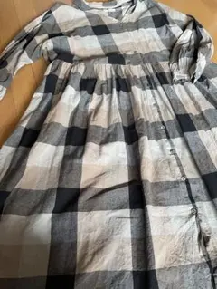 サマンサモスモス麻混リネンチェック柄 長袖ロングワンピース