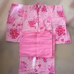 花柄ピンク浴衣 5-6歳用　シミあり　帯付き