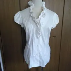 NARACAMICIE★ホワイト フリル付き 半袖シャツM