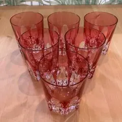 A2G25■ 赤被せ切子 タンブラー 6客セット 切子ガラス 硝子 赤 グラス