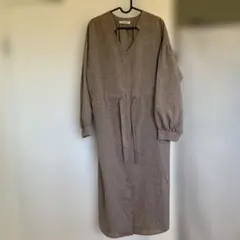 W CLOSET ブラウン Vネック 前あきロングワンピース
