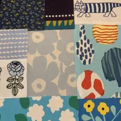 マリメッコ ハギレセット　いろいろブルー（北欧ヴィンテージ生地、クークナ）