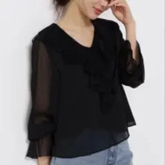 PROPORTION BODY DRESSING レースフリル楊柳ブラウス 黒のサムネイル