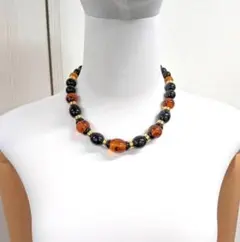 M2500535 琥珀風ビーズネックレス